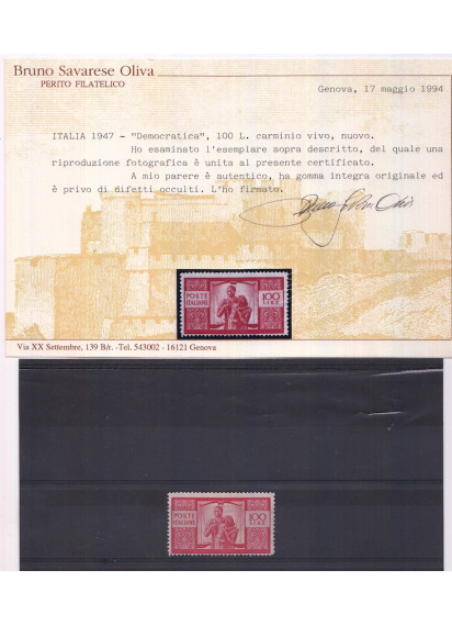 1945 Serie Democratica Nuova non Linguellata 23 Val Con Perizie Lire 30 e Lire 100 Sassone 543-65